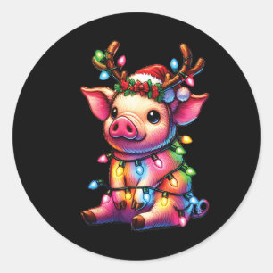 Farm Animal Lovers Pig Wearing Santa Hat Christmas Classic Round Sticker