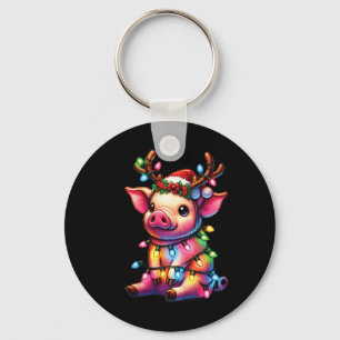 Farm Animal Lovers Pig Wearing Santa Hat Christmas Keychain