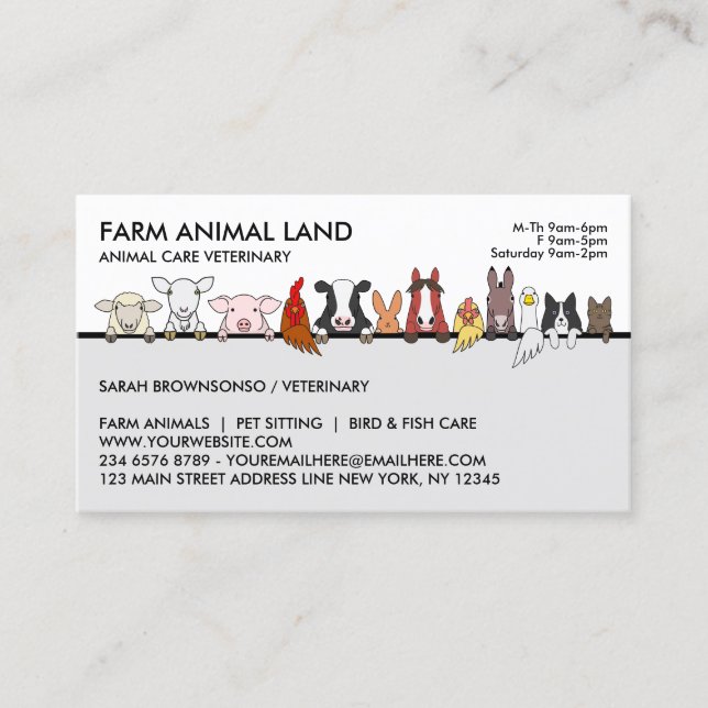 Farm Animal Next Appointment Visit Veterinarian Business Card (Front)