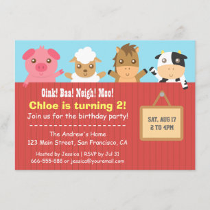Farm Animal Red Fence Birthday Party Invitations
