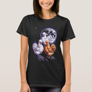 Farm Animal Rooster 3 Chickens Howling Moon Farmer T-Shirt
