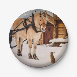 Farm animal talk horse and rabbits paper plate
