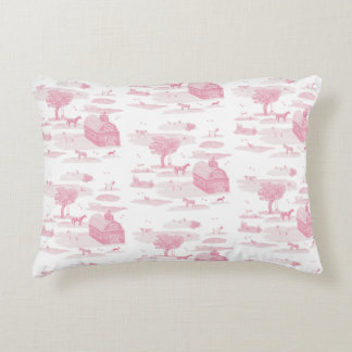Farm Animal Toile Accent Pillow (Pink)
