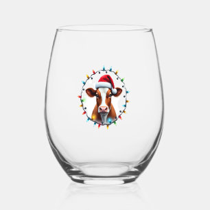 Farm Animal Xmas Pyjamas Costume Farmer Christmas Stemless Wine Glass