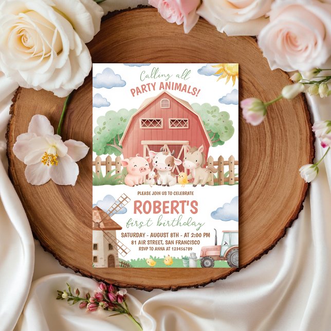Farm Animals 1st Birthday Invitation (Créateur téléchargé)