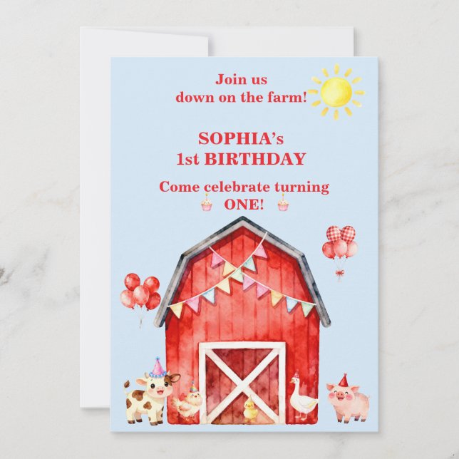 Farm Animals 1st Birthday Invitation Editable (Front)