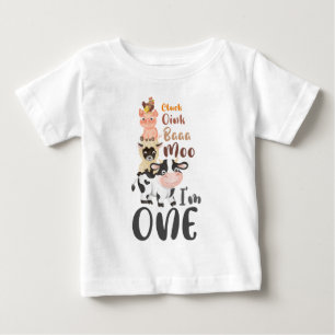Farm Animals 1st Birthday Moo Holy cow I'm One Baby T-Shirt
