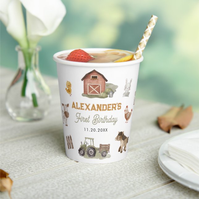Farm Animals 1st Birthday Party Paper Cups (Insitu)