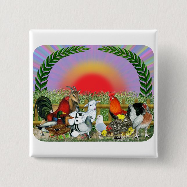 Farm Animals 2 Inch Square Button (Front)