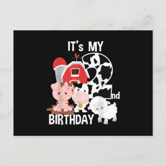 Farm Animals 2 Year Old It's My 2nd Birthday Party Announcement Postcard