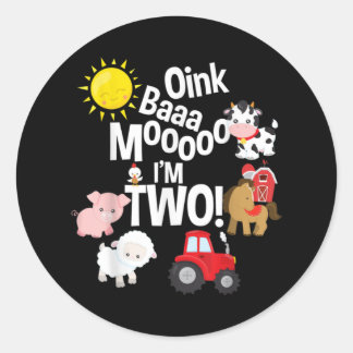 Farm Animals 2nd Birthday 2 Year Old Birthday Part Classic Round Sticker