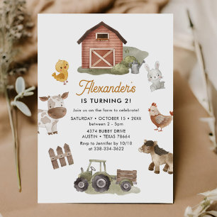Farm Animals 2nd Birthday Party Invitation