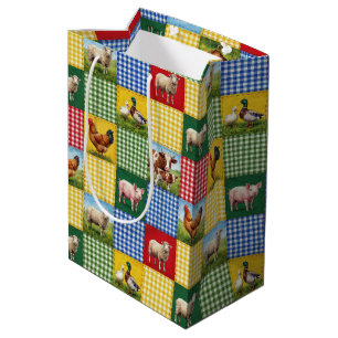 Farm Animals and Gingham Patchwork Quilt Medium Gift Bag