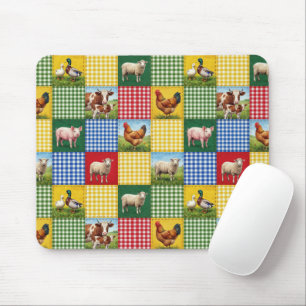 Farm Animals and Gingham Patchwork Quilt Mouse Pad