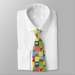 Farm Animals and Gingham Patchwork Quilt Tie