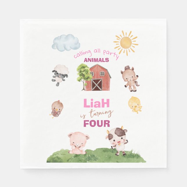 Farm animals Any Age Birthday Napkin (Front)