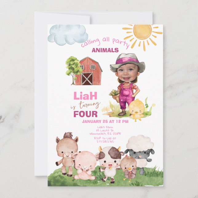 Farm Animals Any Age Birthday Photo Invitation (Front)