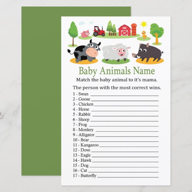 Farm animals Baby Animals Name Game (Front/Back)
