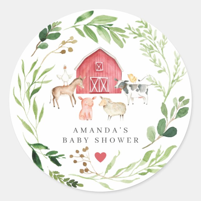 Farm Animals Baby Shower  Classic Round Sticker (Front)