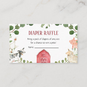Farm Animals Baby Shower Diaper Raffle Business Card