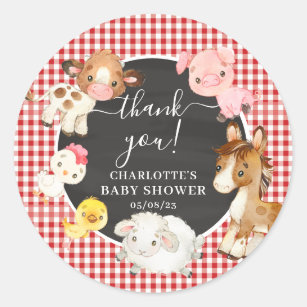 Farm Animals Baby Shower Favour Classic Round Sticker