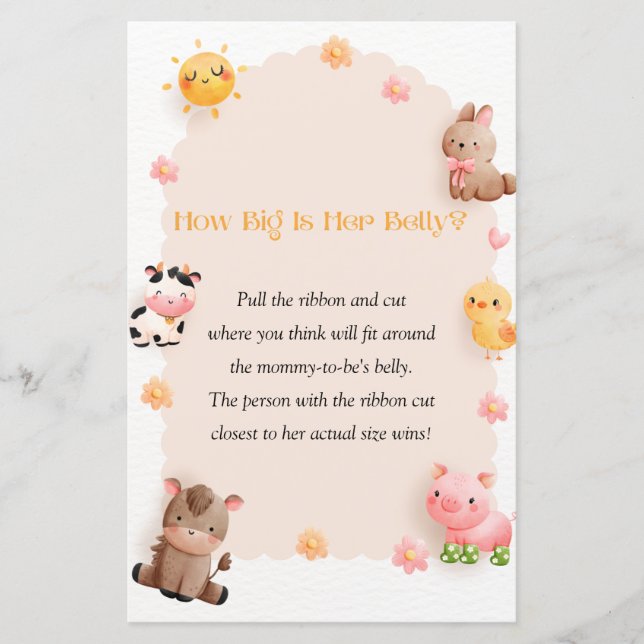 Farm Animals Baby Shower Game How Big Is Her Belly (Front)
