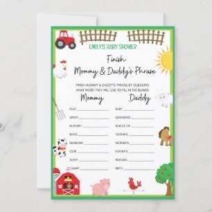 Farm Animals Baby Shower Game Size Invitation