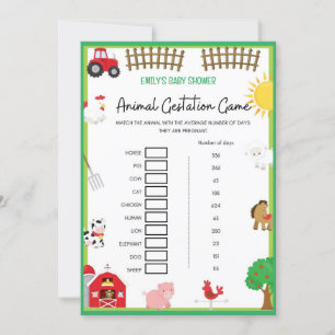 Farm Animals Baby Shower Game Size Invitation