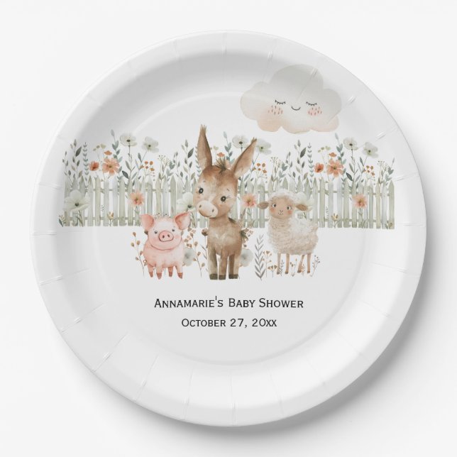 Farm Animals Baby Shower | Paper Plate (Front)