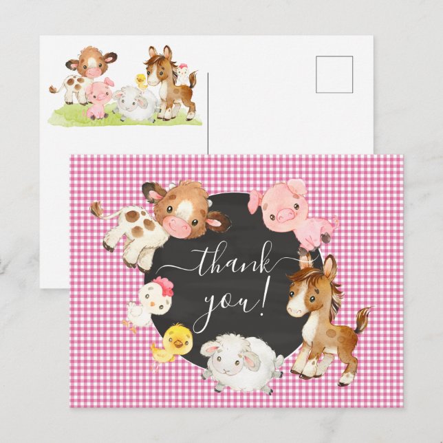 Farm Animals Baby Shower Thank You Postcard (Front/Back)
