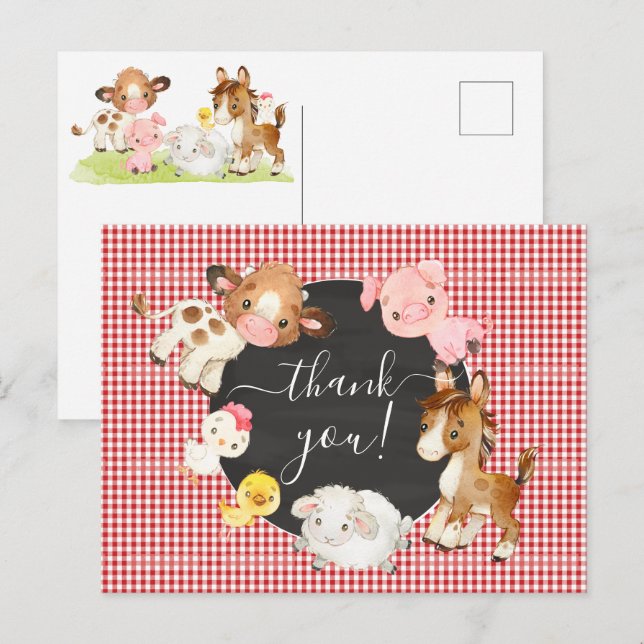 Farm Animals Baby Shower Thank You  Postcard (Front/Back)
