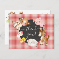 Farm Animals Baby Shower Thank You  Postcard