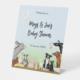 Farm animals baby shower welcome pedestal sign
