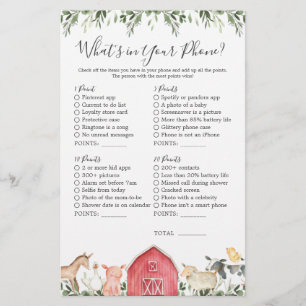 Farm Animals Baby Shower What's in Your Phone