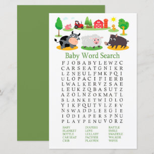 Farm animals Baby Shower Word Search Game