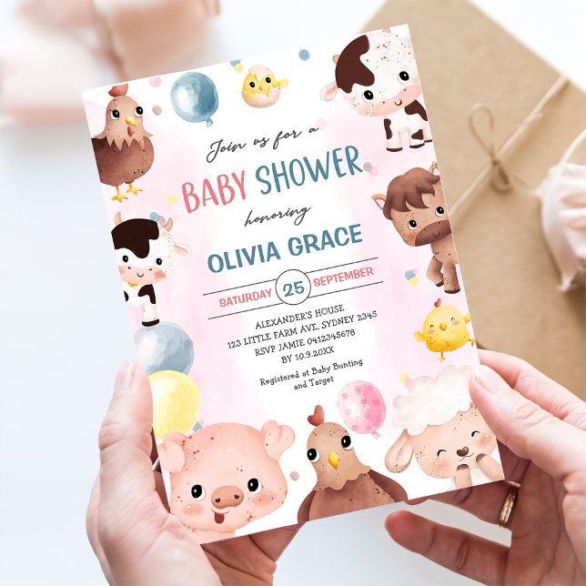 Farm Animals Balloons Barnyard  Baby Shower Invitation (Creator Uploaded)