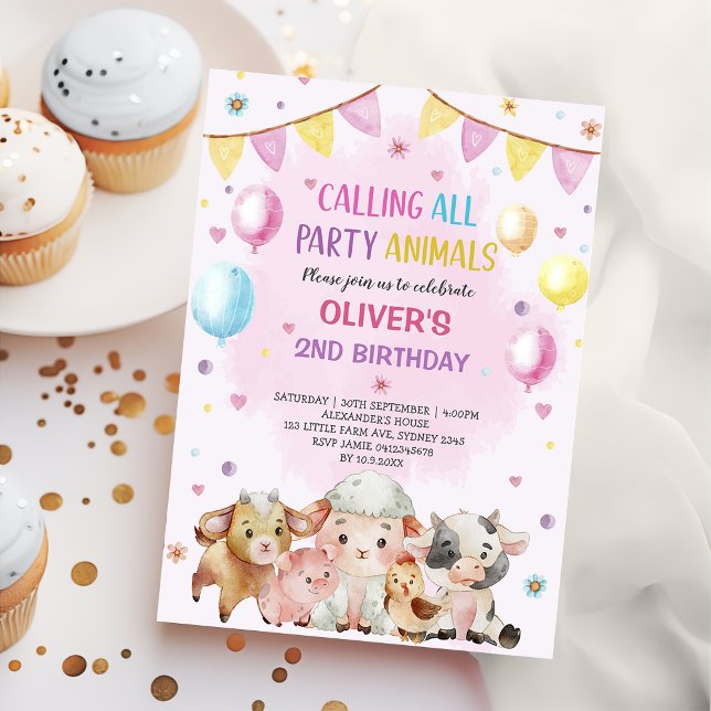 Farm Animals Balloons Barnyard Birthday Party Invitation (Creator Uploaded)