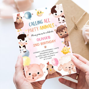 Farm Animals Balloons Barnyard Birthday Party Invitation
