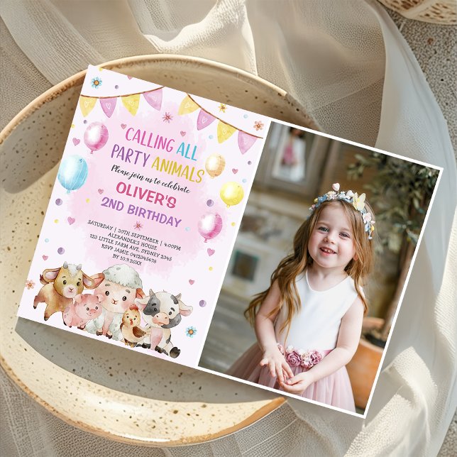 Farm Animals Balloons Barnyard Birthday Photo  Invitation (Creator Uploaded)