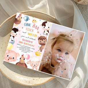 Farm Animals Balloons Barnyard Birthday Photo  Invitation