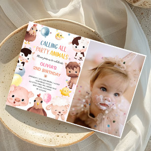 Farm Animals Balloons Barnyard Birthday Photo  Invitation