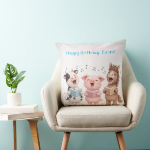 Farm Animals Band Birthday Throw Pillow