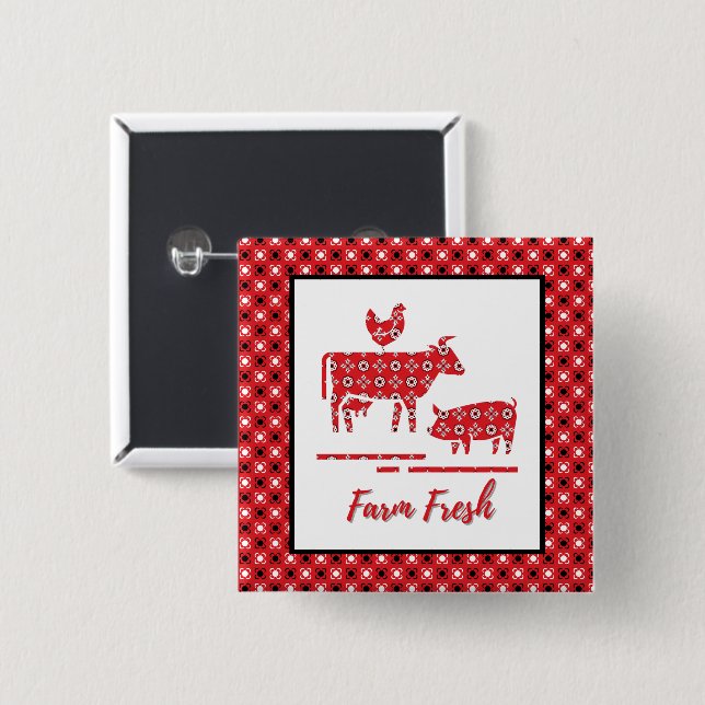 Farm Animals Bandana Print  2 Inch Square Button (Front & Back)