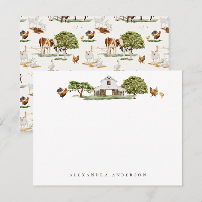 Farm Animals & Barn Personal Stationery Note Card (Front/Back)