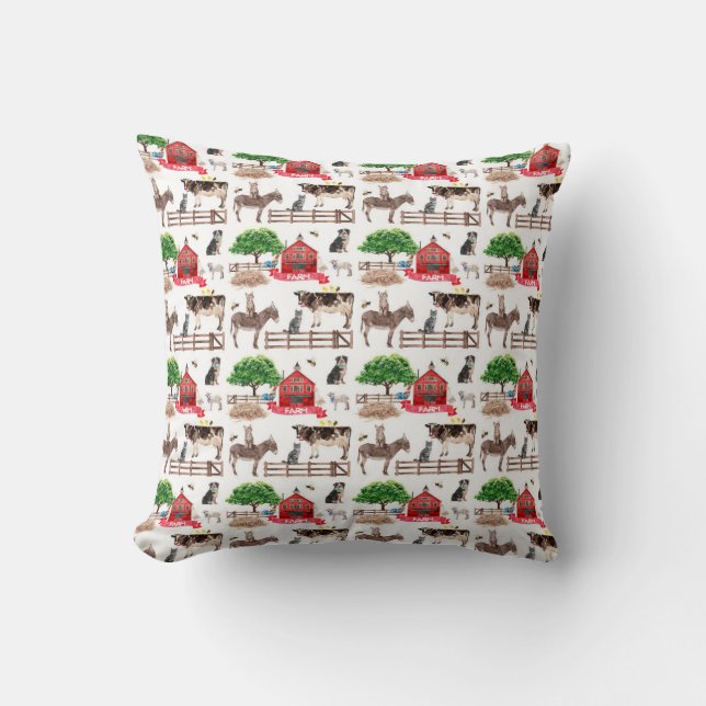 Farm Animals & Barn Throw Pillow (Front)