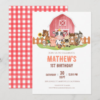 Farm animals Barnyard 1st 2nd Birthday Invitation