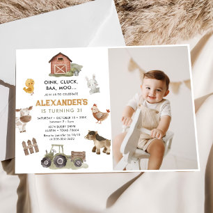 Farm Animals Barnyard 3rd Birthday Photo Invitation