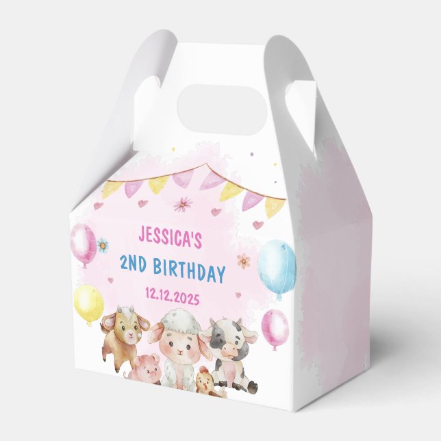 Farm Animals Barnyard Balloon Birthday Party  Favor Box (Front Side)