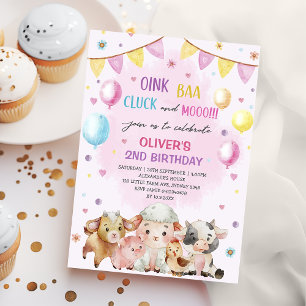 Farm Animals Barnyard Balloon Birthday Party Invitation