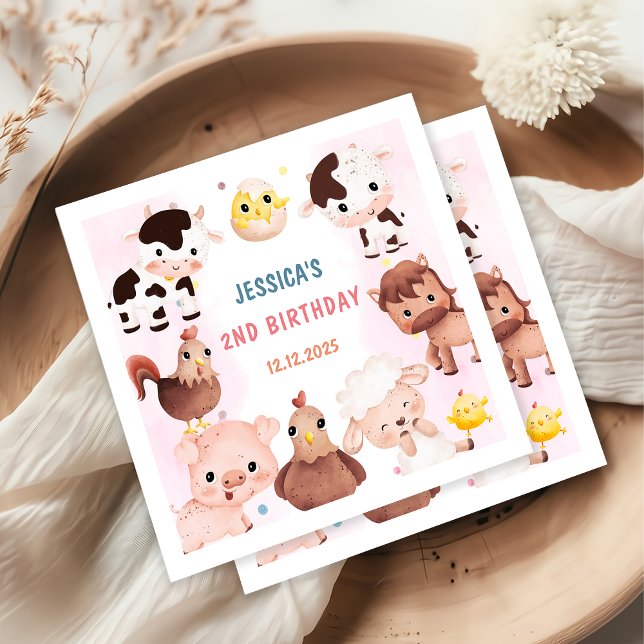 Farm Animals Barnyard Balloon Birthday Party Napkin (Creator Uploaded)